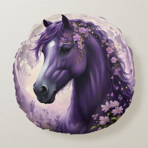 Almofada Redonda "Sonhos Bloqueadores: O Cavalo da Fantasia Floral