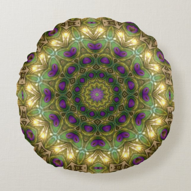 Almofada Redonda Sonhos Boêmios Roxo Verde (Frente)