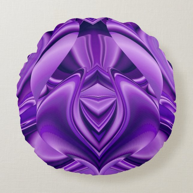 Almofada Redonda Sonhos de Arco-Íris de Flor Roxo (Frente)