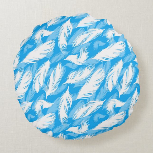 Almofada Redonda Sophisticated Feather Design On A Bright Blue  (Verso)