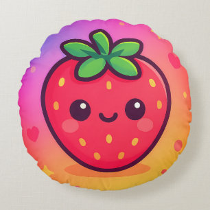Almofada Redonda Sorrindo Kawaii Strawberry no moinho de gradiente