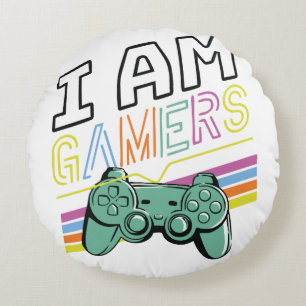 Almofada Redonda Sou Gamers - Retro Neon Gaming Design