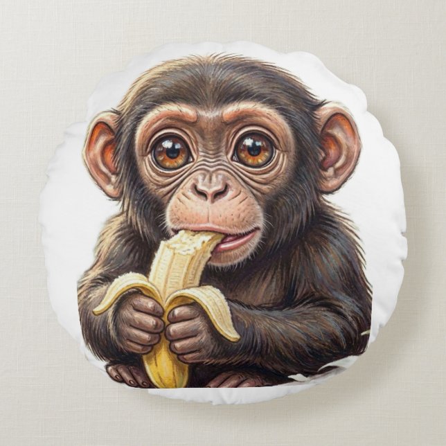 Almofada Redonda Sou um Chimpanzé Travesso! (Frente)
