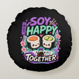 Almofada Redonda Soy Feliz Juntos – Fofo Casal de Sushi Kawaii