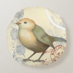 Almofada Redonda Sparrow Amarelo e Verde no Fundo da Vintage
