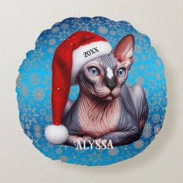 Almofada Redonda Sphynx Cat Bonito Natal Azul