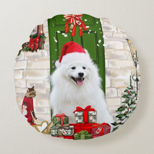 Almofada Redonda Spitz Dog Christmas (Frente)