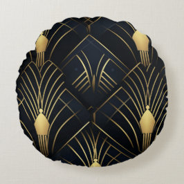 Almofada Redonda Splendeur Nocturne - Or et Noir Art Déco
