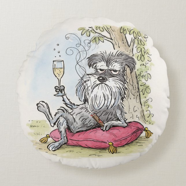 Almofada Redonda Spoiled Special Grey Schnauzer Throw Pillow (Frente)