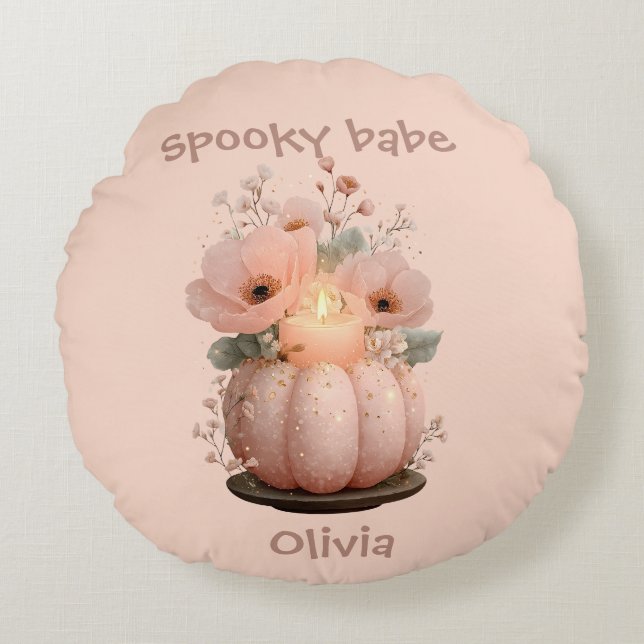 Almofada Redonda Spooky Babe Pumpkin para Meninas (Frente)