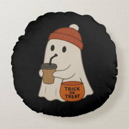 Almofada Redonda Spooky Cute Adorable Ghost Red Beanie Halloween 