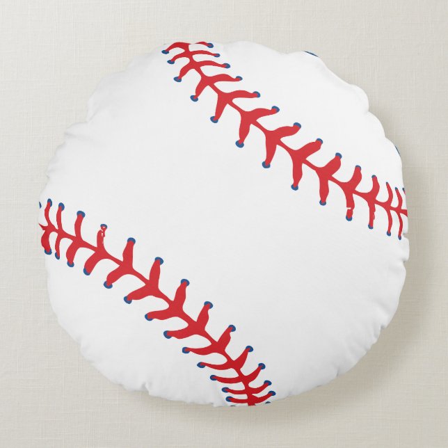 Almofada Redonda Sporty-Baseball Classic Red & White Sports Themed (Frente)