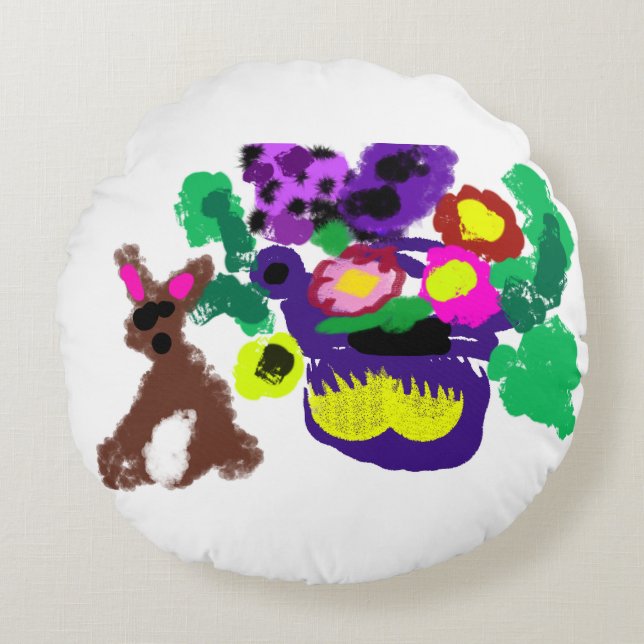 Almofada Redonda Spring flowers Rabbit joy (Frente)