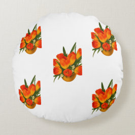 Almofada Redonda Spring Harmony – Orange & Yellow Tulips