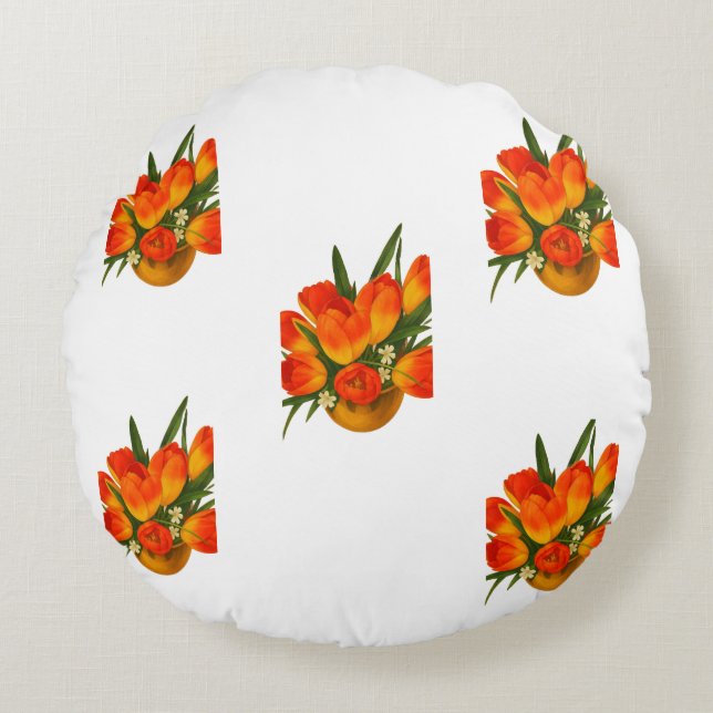 Almofada Redonda Spring Harmony – Orange & Yellow Tulips (Frente)