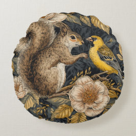 Almofada Redonda Squirrel and Yellow Canary with Flowers Pattern