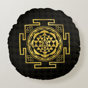 Almofada Redonda Sri dourado Yantra/Sri Chakra