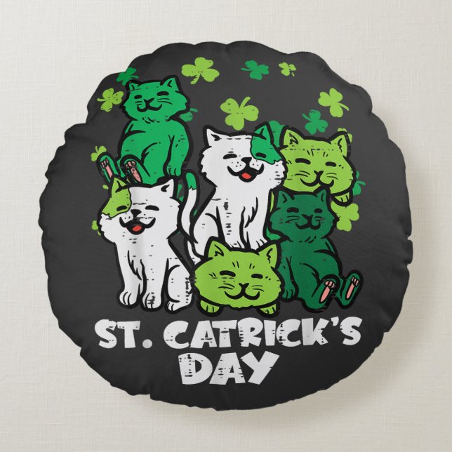 Almofada Redonda St Patricks Catricks Day Cats Saint Pattys (Frente)
