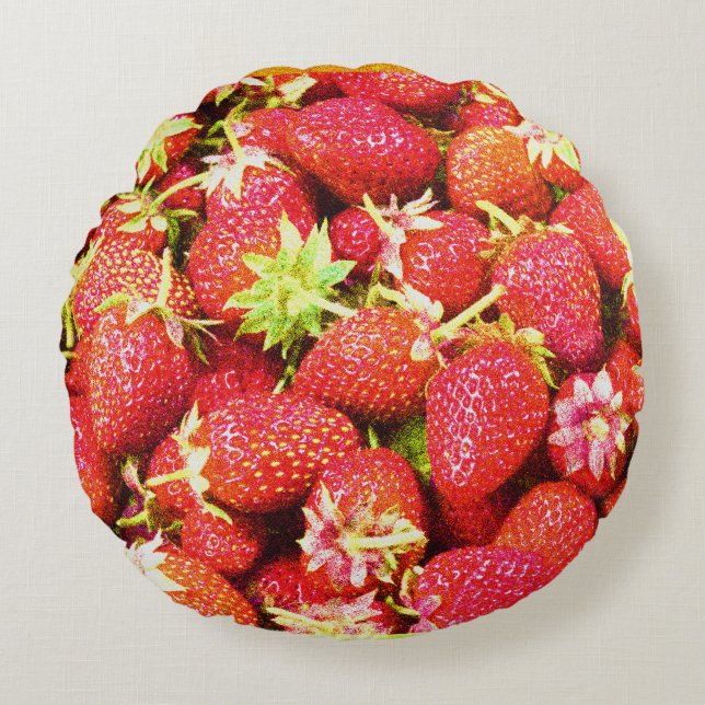 Almofada Redonda "Stack of Strawberry Fruta" Foto bonita. Compre ag (Frente)