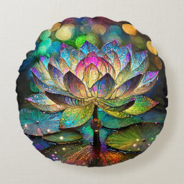 Almofada Redonda Stained Glass Vibrant Lotus Flower