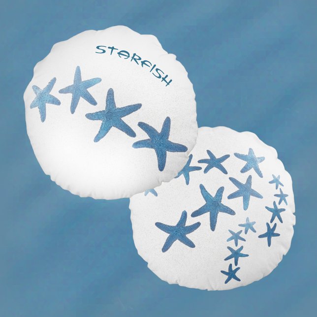 Almofada Redonda Starfish Azul na Areia Branca (Criador carregado)