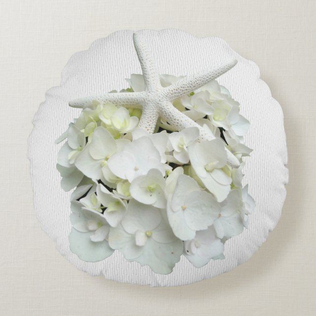 Almofada Redonda Starfish White Floral Hydrangea Acento Flor (Frente)