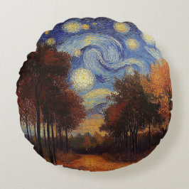 Almofada Redonda Starry Autumn Forest – Artistic Round Pillow