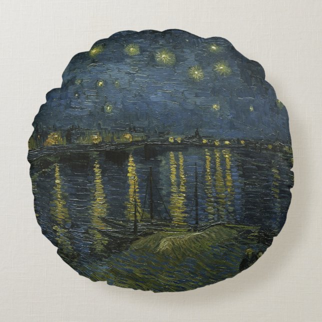 Almofada Redonda Starry Night Over the Rhône, pintura a óleo Van Go (Frente)