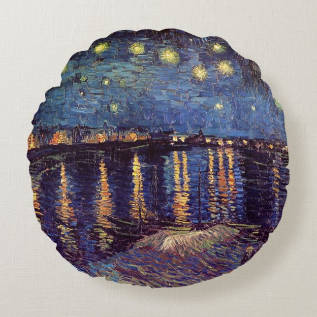 Almofada Redonda Starry Night Over the Rhone, por Vincent van Gogh (Frente)