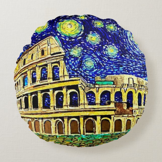 Almofada Redonda Starry Night Roma Itália (Frente)
