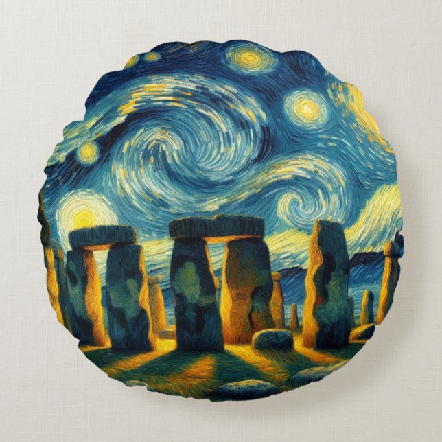 Almofada Redonda Starry Night Stonehenge (Frente)