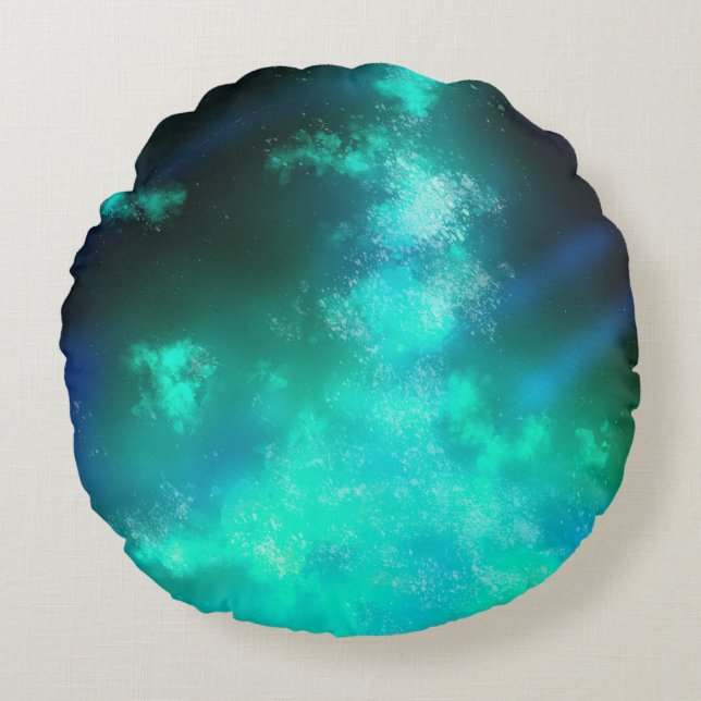 Almofada Redonda Stars Night Sky Midnight Emerald Green Via Látea (Frente)