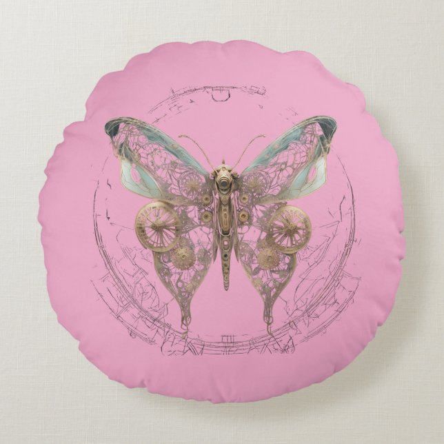 Almofada Redonda Steampunk Butterfly Shirt  (Frente)