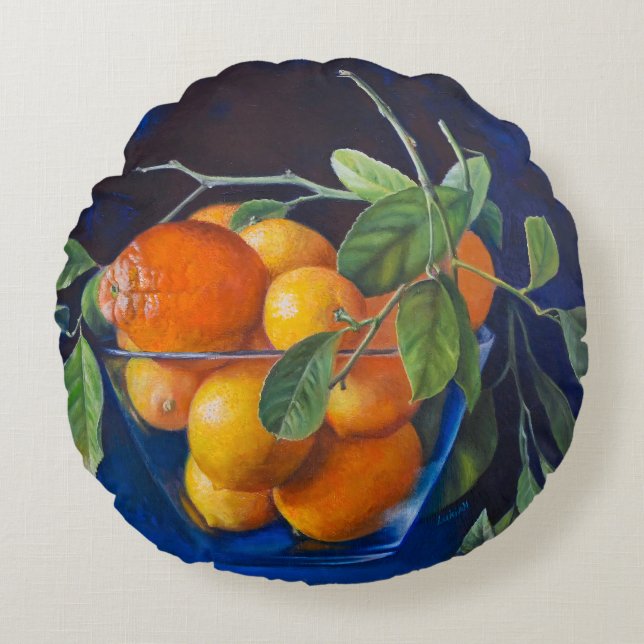 Almofada Redonda Still Life with Lemons and Orange Branch (Frente)