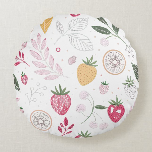 Almofada Redonda Strawberry Citrus Fruit Round Pillow (Frente)