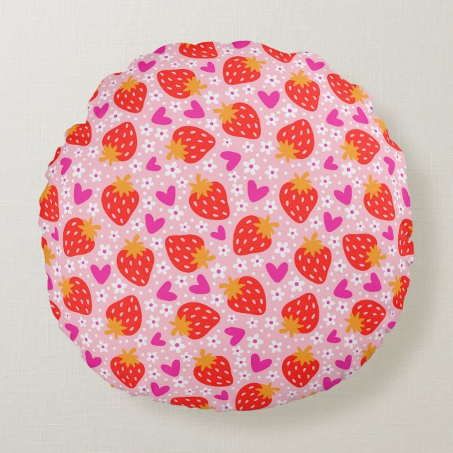 Almofada Redonda Strawberry Seamless Pattern (Frente)