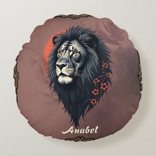 Almofada Redonda Strength and delicacy united, a black lion (Frente)