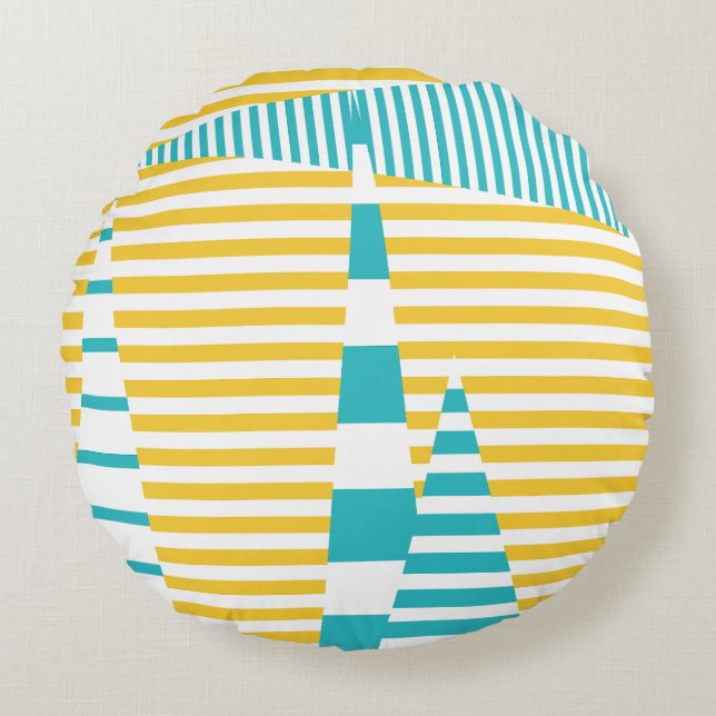 Almofada Redonda Stripes em Stripes - Turquesa e Amarelo (Frente)