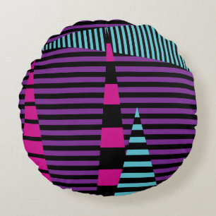 Almofada Redonda Stripes em tiras - Rosa, Roxo, Azul e Preto