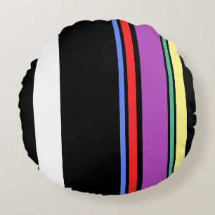 Almofada Redonda Stripes Modernas Pretas, Pretas e Multicolores Ins
