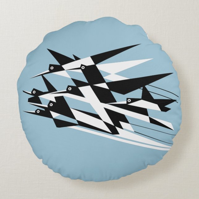 Almofada Redonda Suba aos pássaros geométricos do art deco do (Verso)