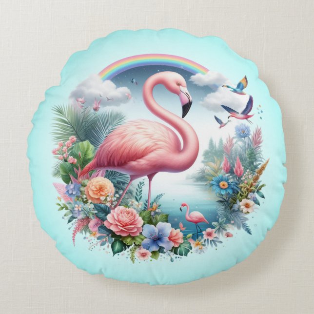 Almofada Redonda Sublimação Flamingo Rosa-95158 (Frente)