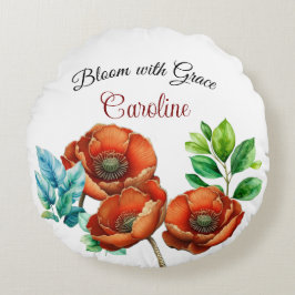 Almofada Redonda Sublime Aquarela Poppies Vermelhos Feliz Reforma