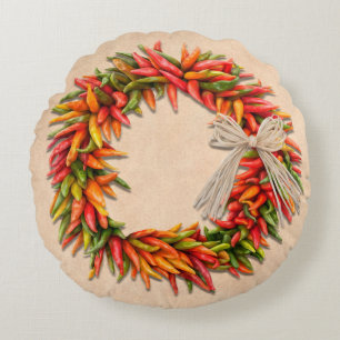 Almofada Redonda Sudoeste do Chile Ristra Wreath no Adobe Wall
