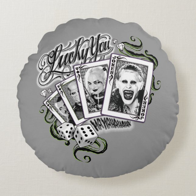 Almofada Redonda Suicide Squad | "Lucky You" Playing Cards (Frente)
