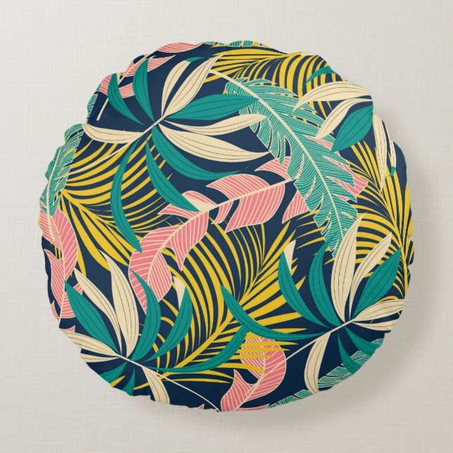 Almofada Redonda Summer abstract seamless pattern with colorful tro (Frente)