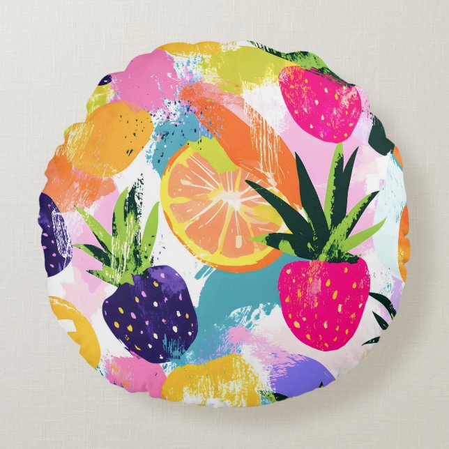 Almofada Redonda Summer Tropical Fruta Fiesta (Frente)