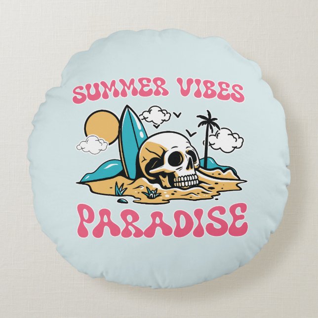 Almofada Redonda Summer Vibes Paraíso - Crânio (Frente)