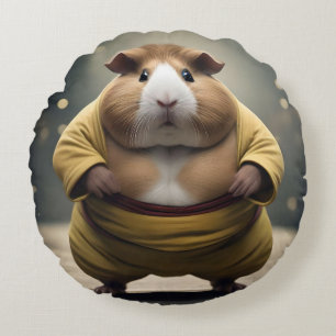 Almofada Redonda "Sumo Squeakdown: O Poderoso Lutador de Porquinho-