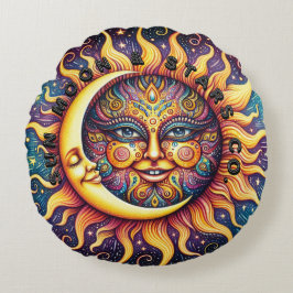 Almofada Redonda Sun, Lua e Estrelas Co.